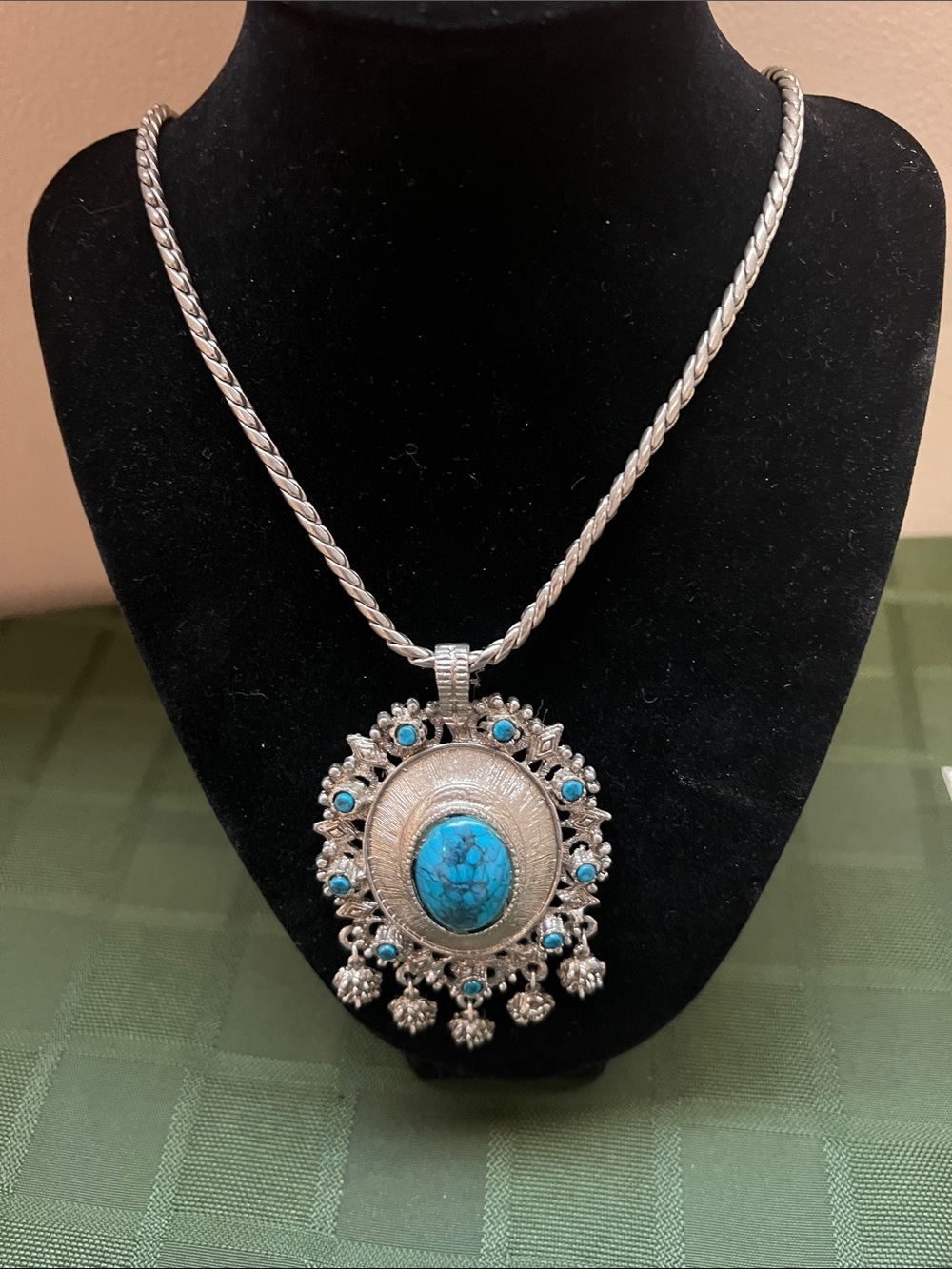 Silver-Tone Turquoise Statement Pendant Necklace